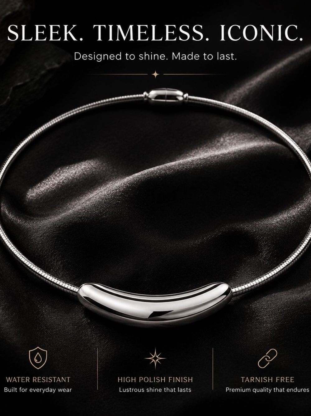 Polished Silver Curved Collar Necklace - Picture 3 of 6